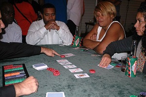 People having fun at a poker table party in Maryland